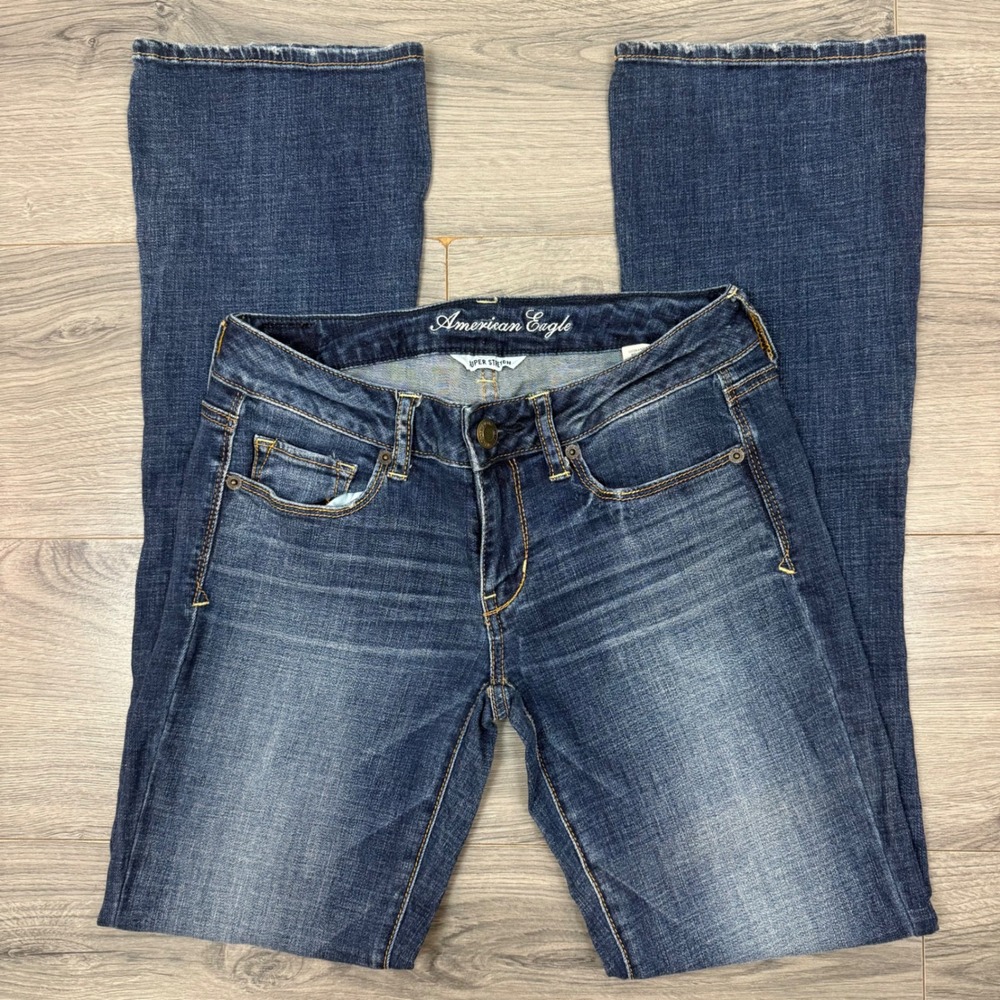American Eagle Womens Skinny Kick Jeans 6 Regular Dark Wash Low Rise Flare